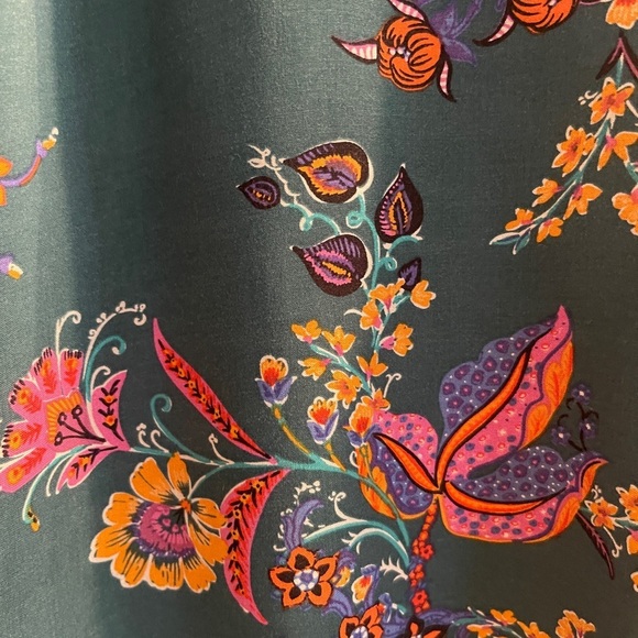 MAEVE  Teal Floral Print Button-down Top with Ruffle Flared Sleeves XS - Picture 6 of 9